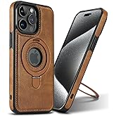 VAUSERDY Magnetic for iPhone 14 Pro Max Leather Case,Invisible Stand [Compatible with Magsafe] Slim Kickstand Phone Cove (Brown, iPhone 14 Pro Max)
