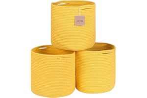 voten Storage Cubes Baskets Bins Organizer 11x11x11'' Fit 12x12''Cube Storage Organizer Bookcases Shelf,Durable Woven Cotton Storage Basket for Organizing,Round 3Pack Yellow