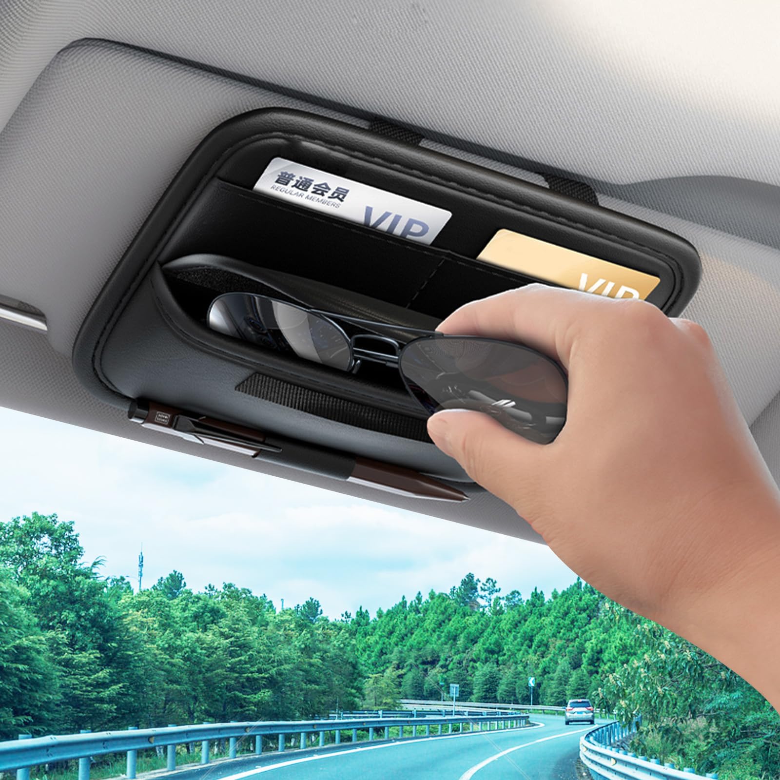 Photo 1 of Aturmon Car Truck Visor Organizer Case Holder for Sunglasses, Card Sleeve Pocket Organizer, Visor Document Holder, Car Registration and Drving License, Insurance, Pen, Chapstick, Phone