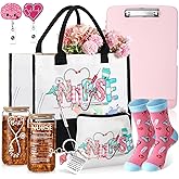 Zopeal Christmas Nurse Appreciation Gifts for Women Xmas Nursing Gifts Bulk Includes Badge Holder Reel, Tote Bag, Makeup Bag, Socks, Keychain, Cup, and Clipboards(Pink)