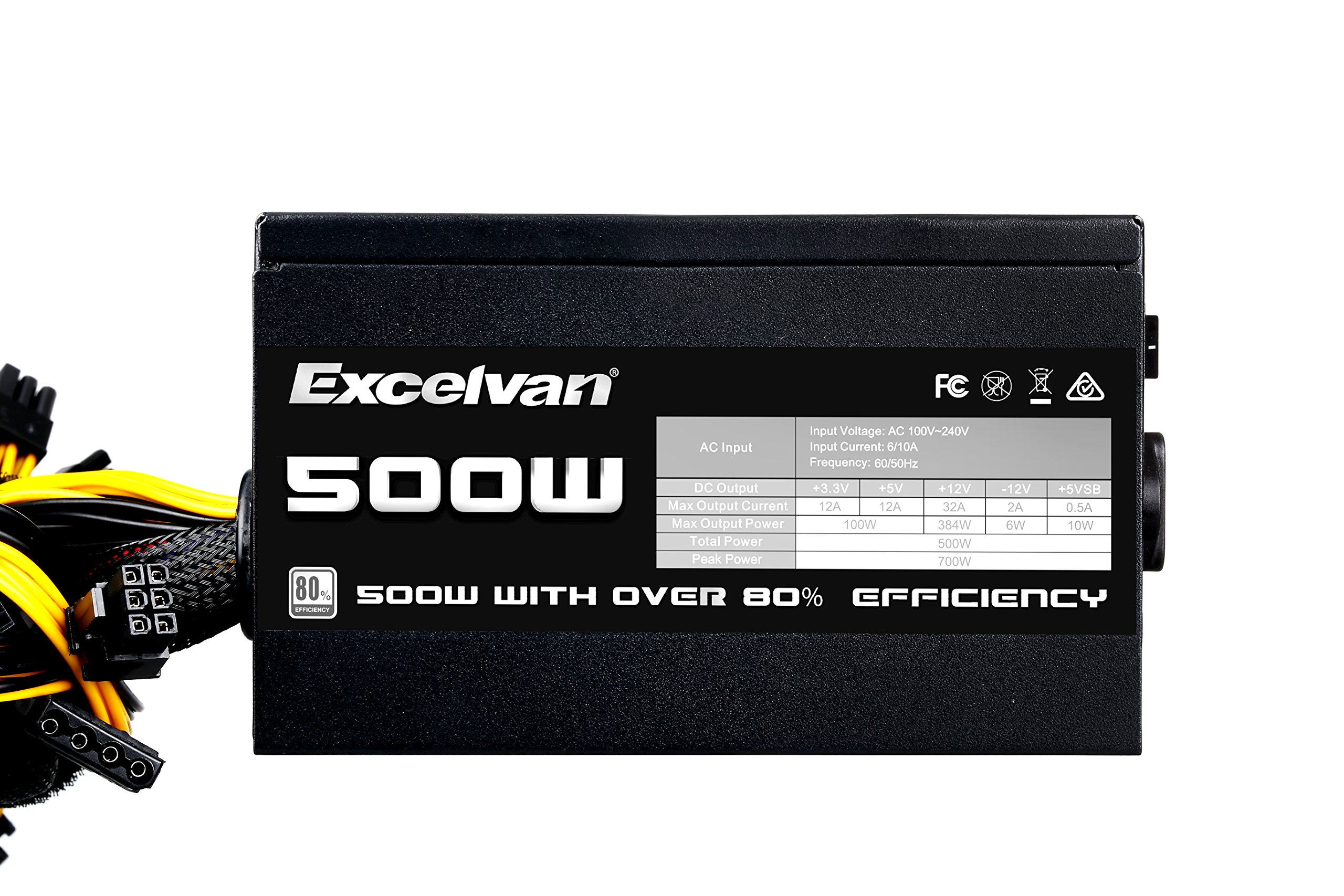 Excelvan ATX Computer Power Supply Desktop PC for Intel AMD PC SATA US (500W)