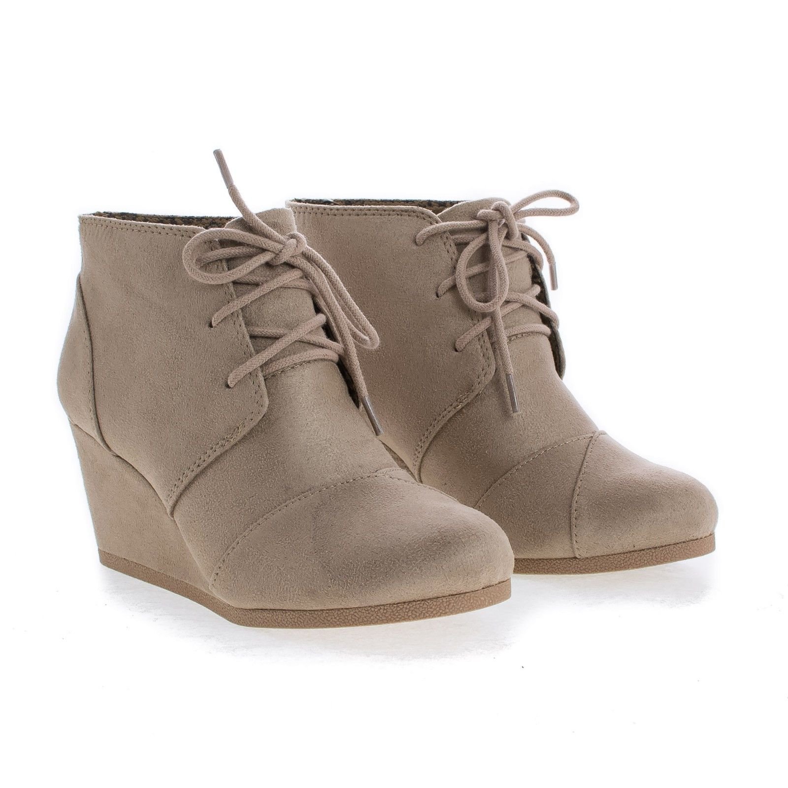 Lace Up Oxford Ankle Bootie Round Toe High Hidden Wedge Heel Women's Shoe - Image 3