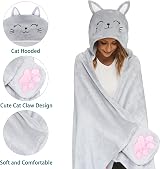 Shoppawhile Cat Gifts Wearable Hooded Blanket Soft Fluffy 59x51 Inches view 2