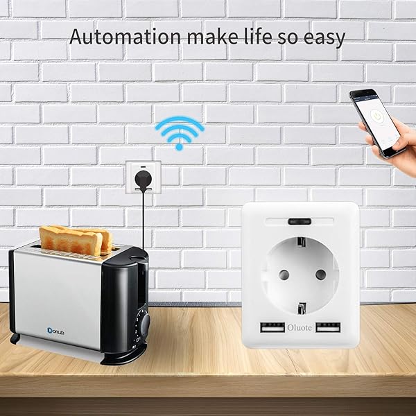 Oluote Enchufe inteligente Wifi con 2 USB Mini Smart Outlets Compatibles con Alexa y Google Assistant Control de Voz Control Remoto y Temporizador No Requiere Hub Soporte para AndroidIOS