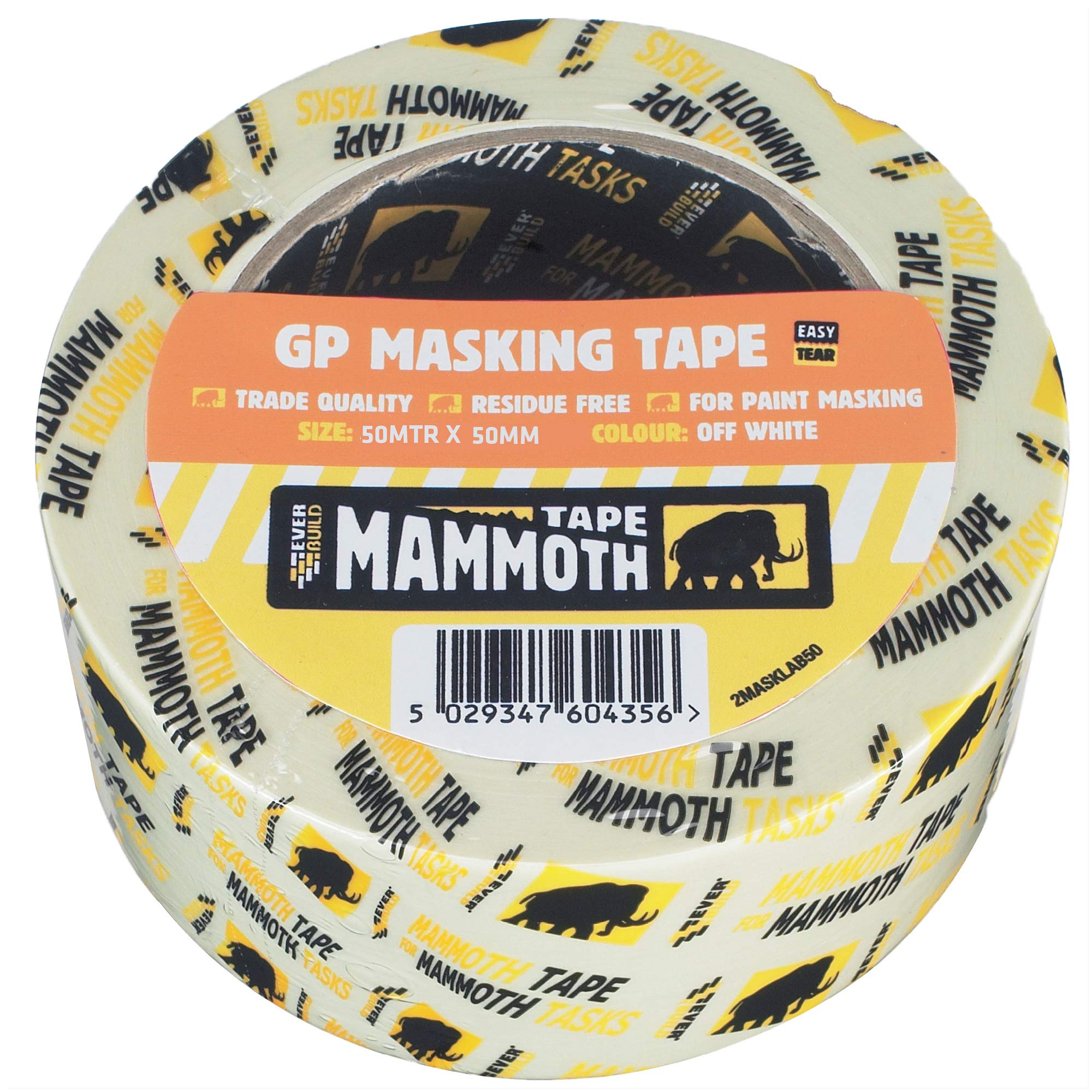 Everbuild Mammoth General Purpose Trade Quality Masking Tape – Suitable for Paint Masking – Off White – 50mm x 50m Roll