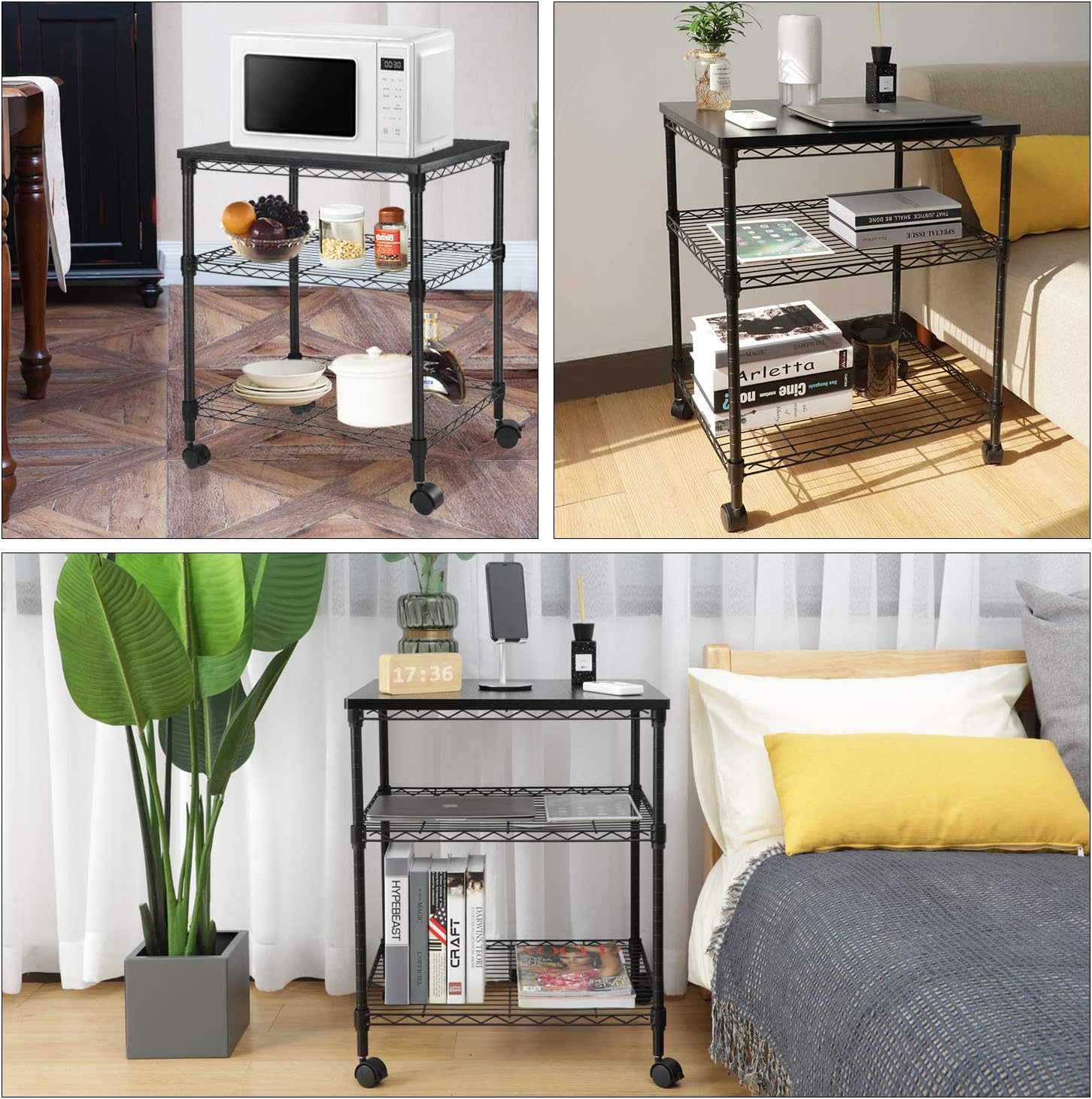 HUANUO Printer Stand - 3 Tier Printer Cart for Storage, Holds up to 200 lbs, Multifunctional Metal Utility Shelves, Workspace Desk Organizer, Rolling Cart for Home & Office Use: Electronics