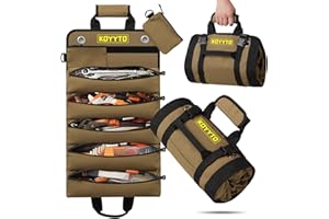 KOYYTO Premium Tool Roll up Bag - Heavy Duty Small Tool Bag Organizer and Storage with W/Detachable Pouches,Waterproof Oxford Cloth,Suitable for Motorcycle,Truck,Electrician,Mechanics etc,Brown