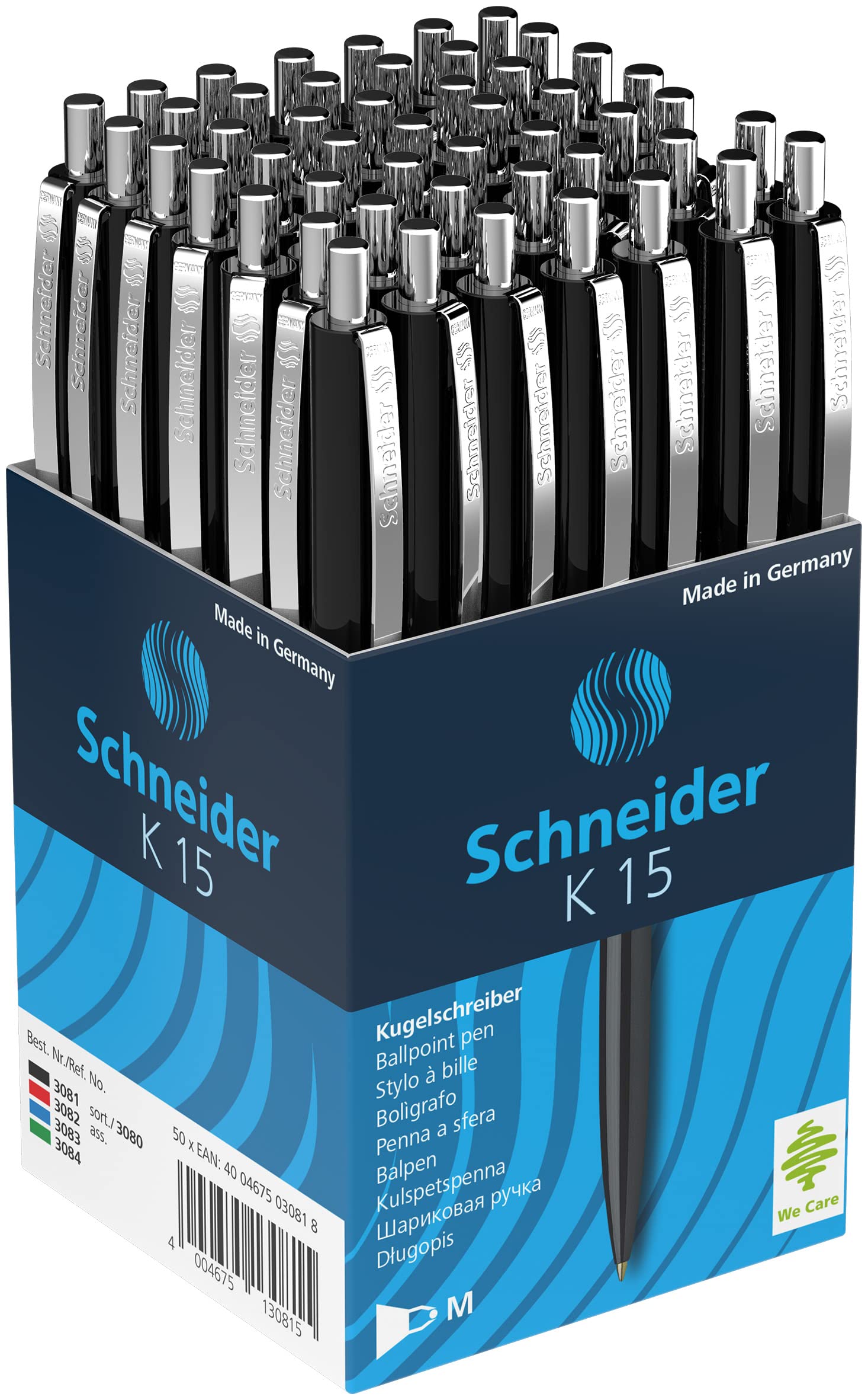 Schneider K15 Ballpoint Pens with Steel Clip Pack of 50 Black