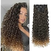 LONAI 4PC Clip in Hair Extensions, 100％ Pure Protein Silk Curly Hair Extension for Women, 26 Inch Long Soft Natural Hair Extensions-Brown to Dirty Blonde