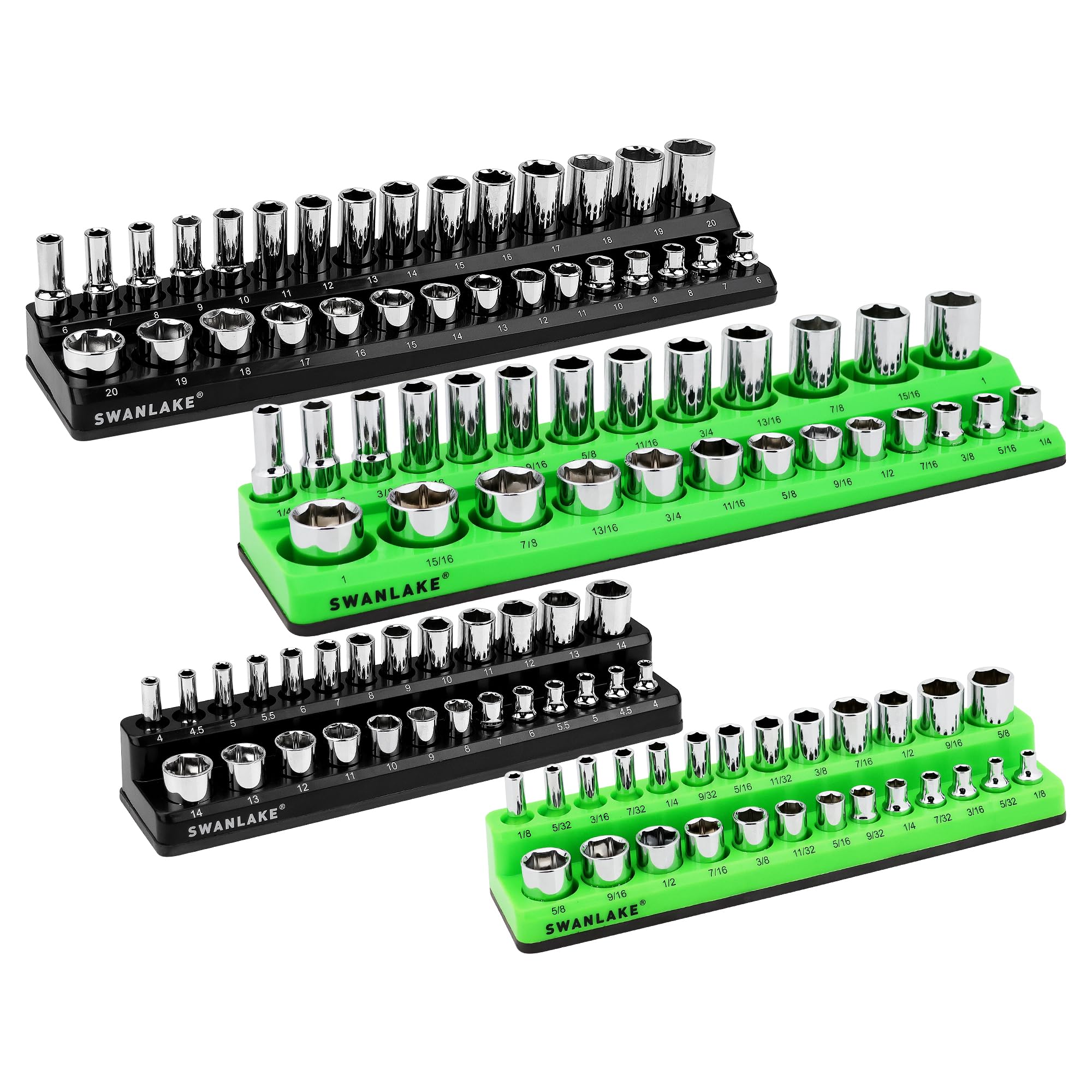 Photo 1 of SWANLAKE GARDEN TOOLS 4-Piece Magnetic Socket Organizer Set, Metric & SAE Socket Holder Set Includes 1/4", 3/8" Drive Sockets Organizer, Magnetic Tool Trays for Tool Box Drawer (Sockets not included)