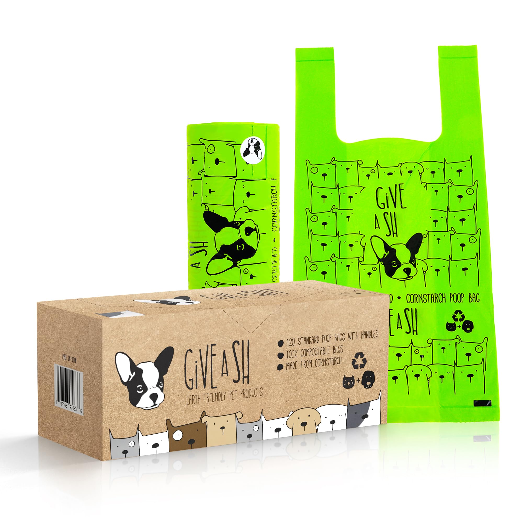 Photo 1 of 100% Certified Home Compostable Dog Poop Bags with Handles - 10% to Charity - ASTM D6400 & EN 13432 Compliant Large Poop Bags - 120 Bags - Large Pantry Roll of Plant Based Compostable Poop Bags