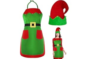 Yezmo Christmas Elf Apron and Hat Set, Christmas Elf Costume Accessories for Adults Women Men for Xmas Dress up Party