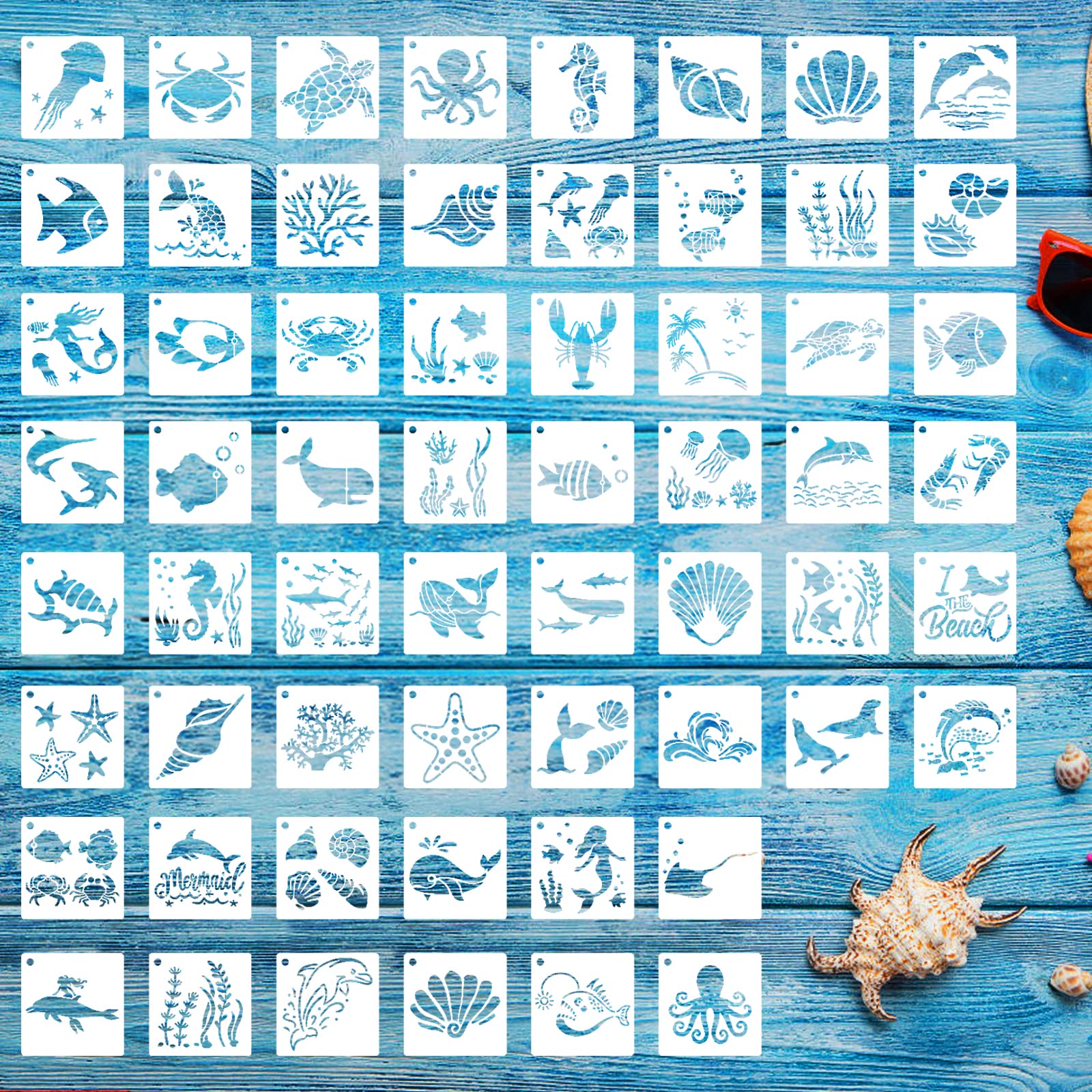 Winmany 60PCS Stencil Template for Painting Marine Creatures Drawing Template Reusable Openwork Stencil Painting DIY Crafts on Wood Wall Home Decor โ image 1