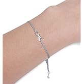 Gray Thread Friendship Support Bracelet, Small Handmade Sterling Silver Ribbon Shaped Charm. Aware for Brain Tumor Cancer, Parkinson's, Aphasia. Grey Adjustable Pull Cord
