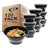Freshware Meal Prep Containers [120 Pack] Plastic Bowls with Lids for Soup and Salad, Food Storage Containers, Bento Box, Stackable, Microwave/Dishwasher/Freezer Safe (42 oz)