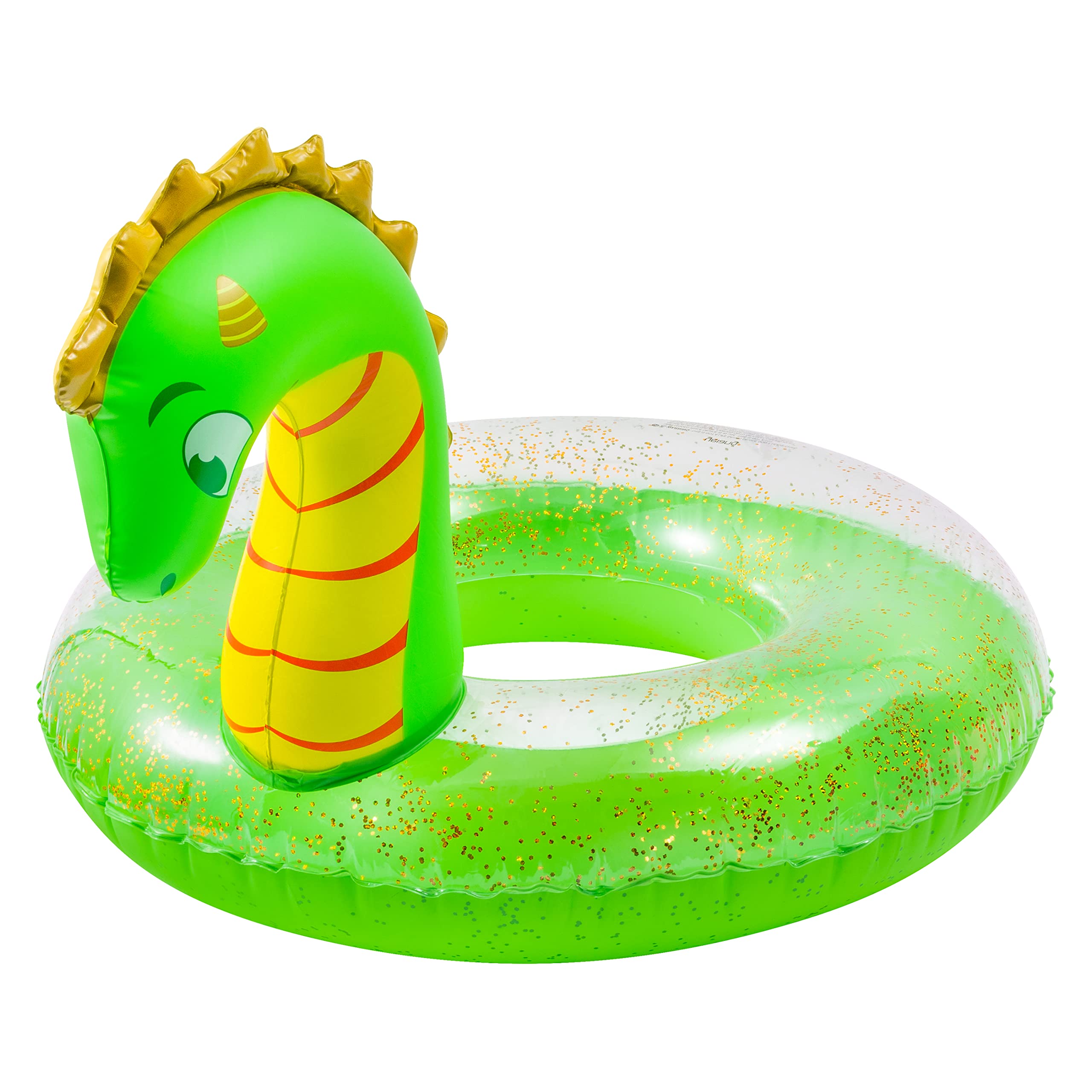 GROBRO7 Green Dinosaur Inflatable Pool Giant Float with Glitters Summer Swimming Pool Ring Outdoor Water Lounge Raft Vinyl Swimming Floaty Pool Toy Beach Party Supplies for Adults Kids(10+ Years)