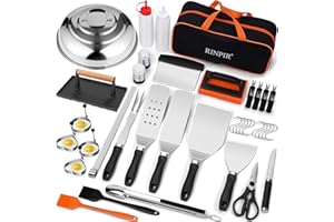 RINPIR 45pcs Griddle Accessories Kit for Blackstone, Flat Top Grill Spatula Set with Enlarged Spatulas, Melting Dome and Burger Press, Professional Hibachi Tools Gifts for Outdoor BBQ Teppanyaki