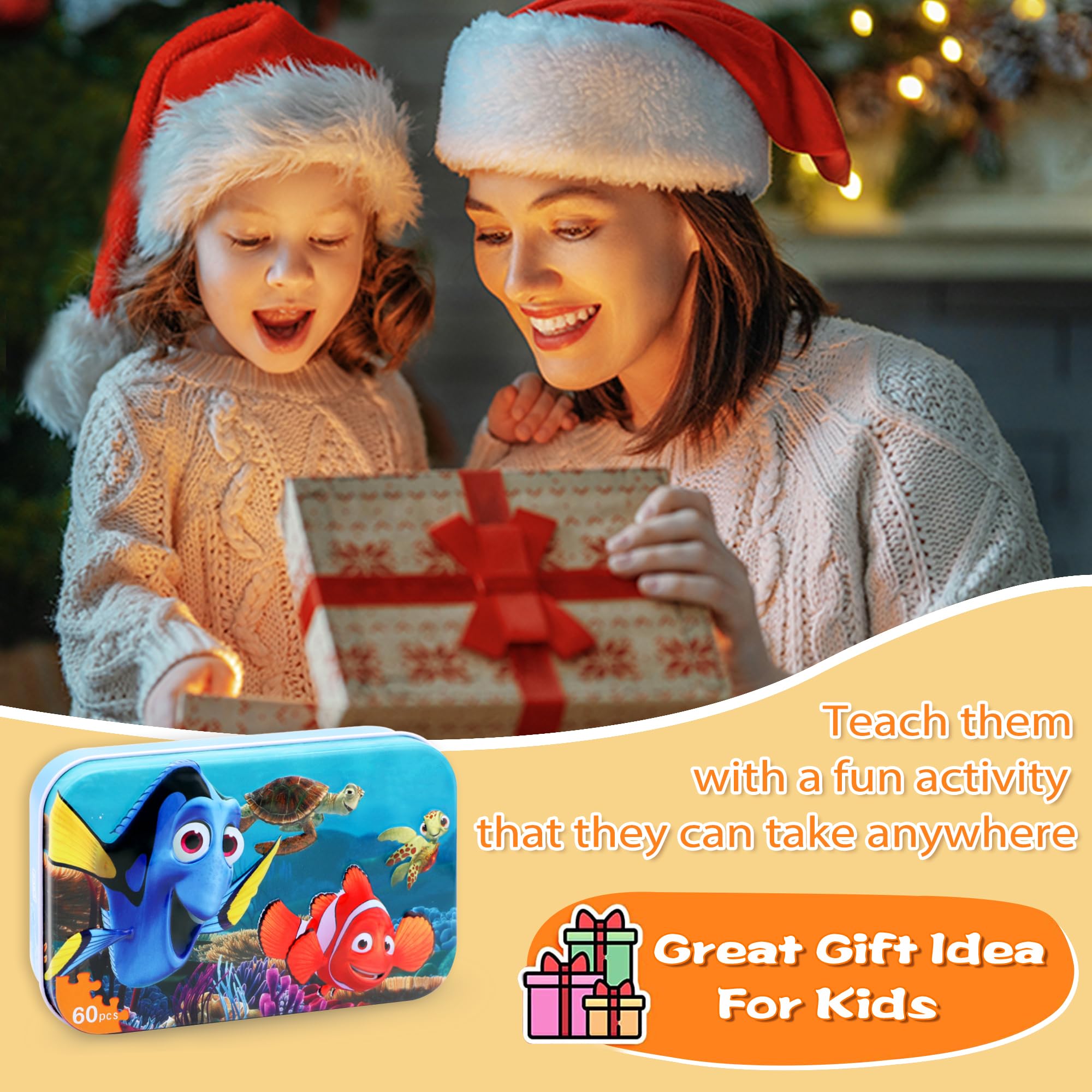 LELEMON Ocean Puzzles for Kids Ages 4-6,Underwater World 60 Piece Puzzles for Kids Ages 4-8,Children Jigsaw Puzzles in a Metal Box,Educational Learning Puzzle Toys for Girls and Boys