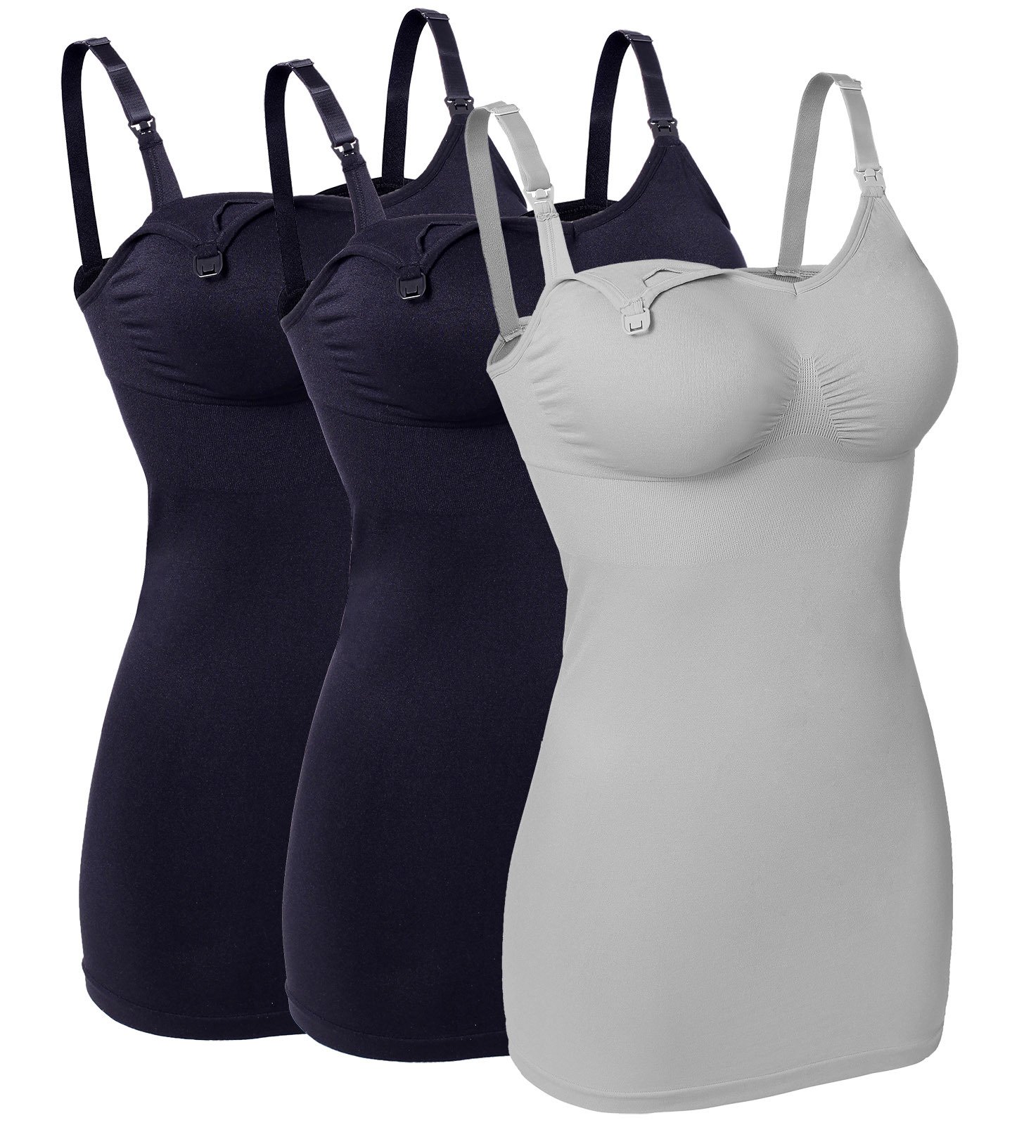 Sayceli Womens Seamless Wirefree Nursing Cami Tank Top with Build-In Maternity Bra Pack of 3 Color 3Pack(Black,Grey) Size S