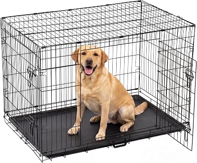 Vivo Technologies XL Dog Crate 42in Double Door Front Side with Tray
