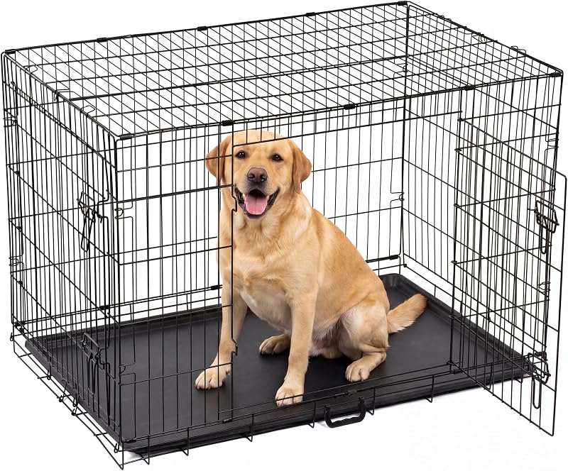 Vivo Technologies XL Dog Crate 42in Double Door Front Side with Tray