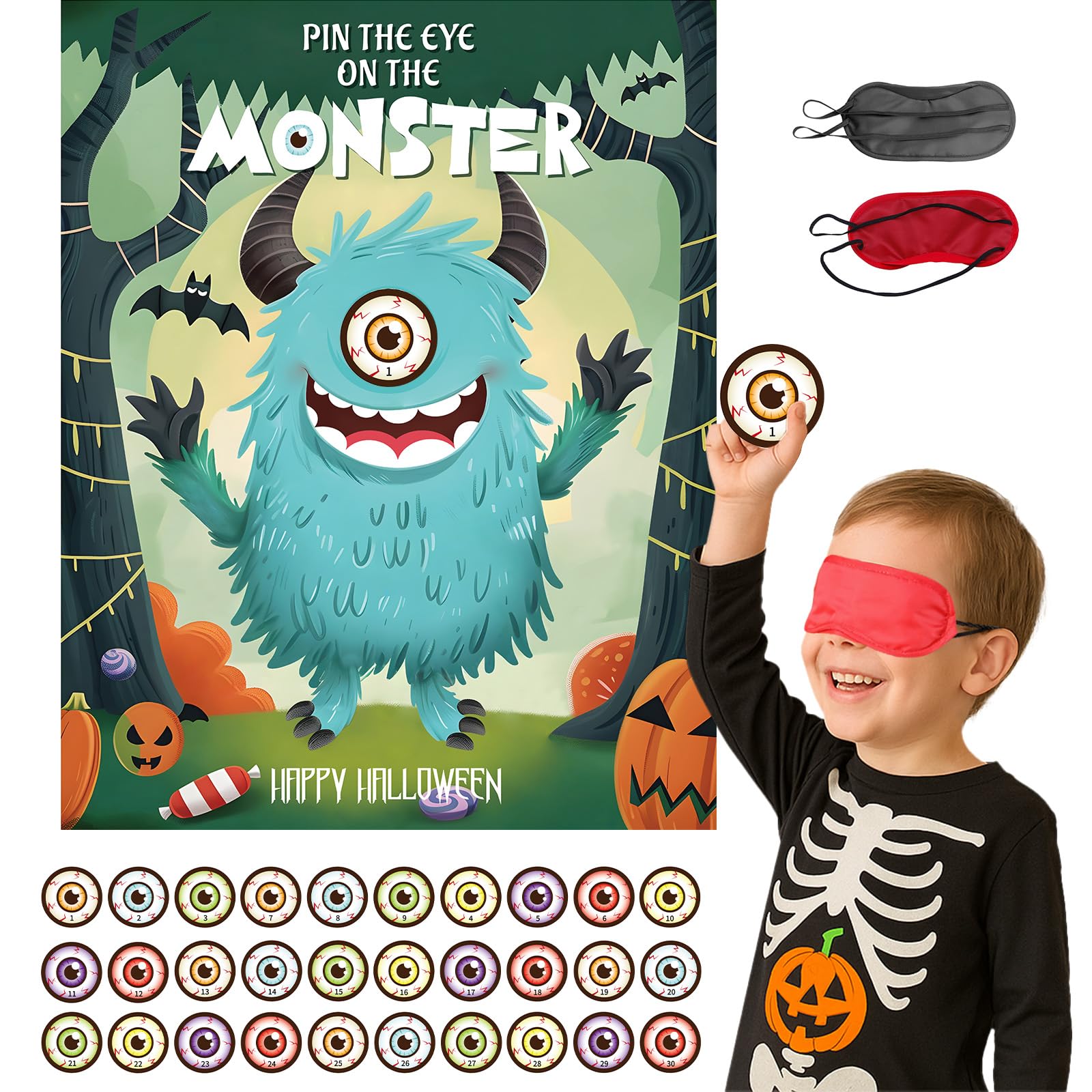 Photo 1 of Haunt Couture Reusable Halloween Party Games with Rewards - Pin The Eye on The Monster - 30 Players -02