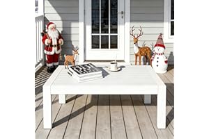 KISS THE WATER All-Weather Aluminum Outdoor Coffee Table, Modern Coffee Table for Outside, Rectangle Patio Coffee Table for Balcony Garden, White
