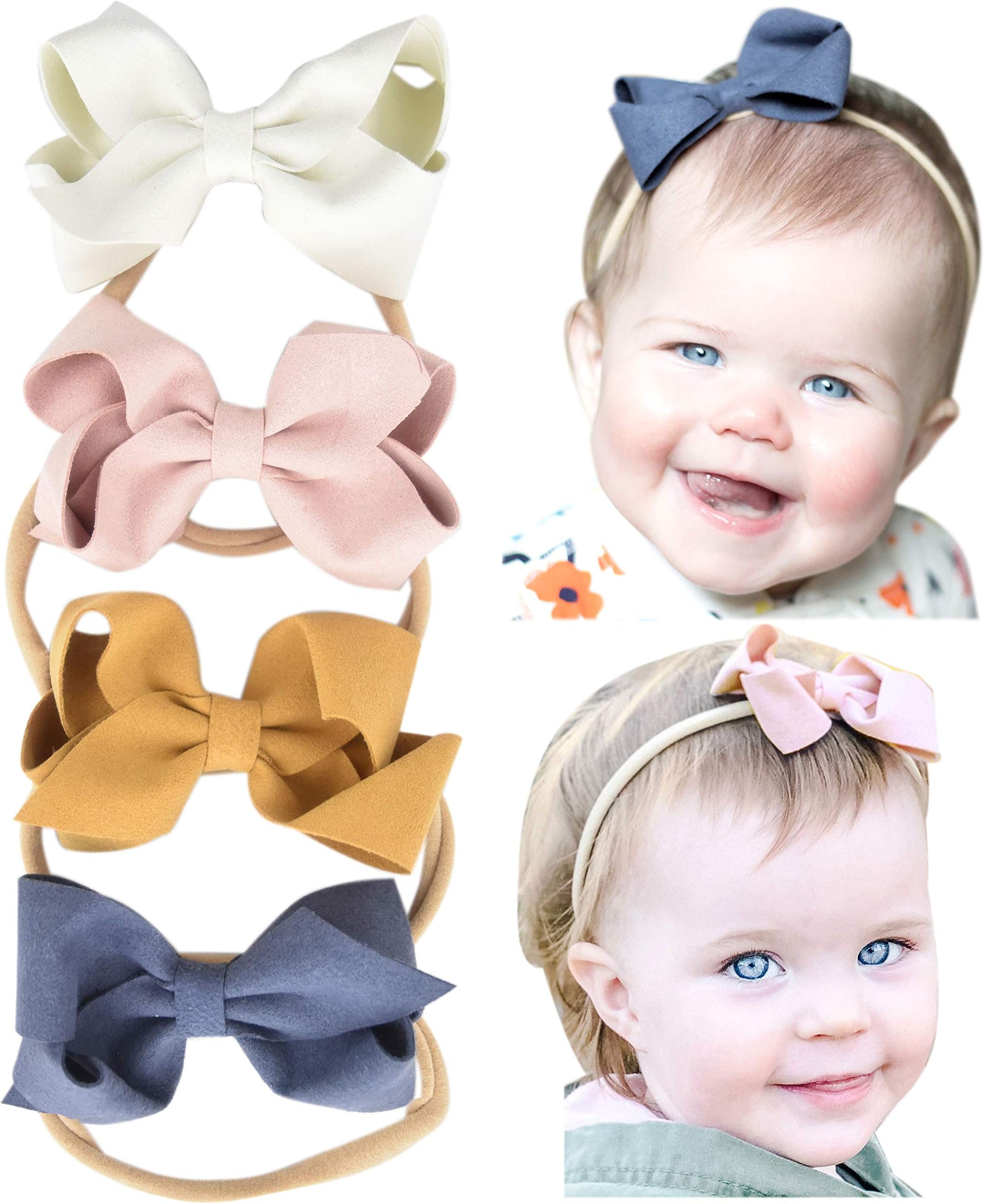 California Tot Bow Soft & Stretchy Nylon Headbands From Newborn to Girls, Mixed Set of 4 or 7