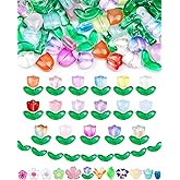 FIVEIZERO 340PCS Glass Tulip Flower Beads, 17 Colors Crystal Floral Bead Charms for Bracelets, Necklaces & DIY Jewelry Making Crafts
