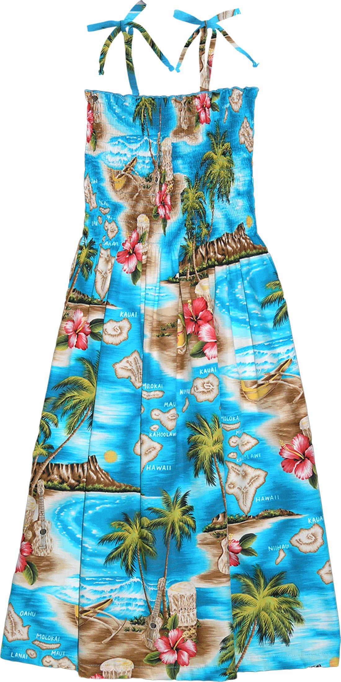 RJC Women Hibiscus Hawaiian Island Elastic Tube Top Sundress in Turquoise - L