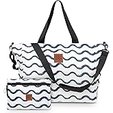 Large Beach Tote Set for Moms – Foldable Sandproof Travel Bag with Waterproof Pouch, Crossbody Strap & Zipper Pockets