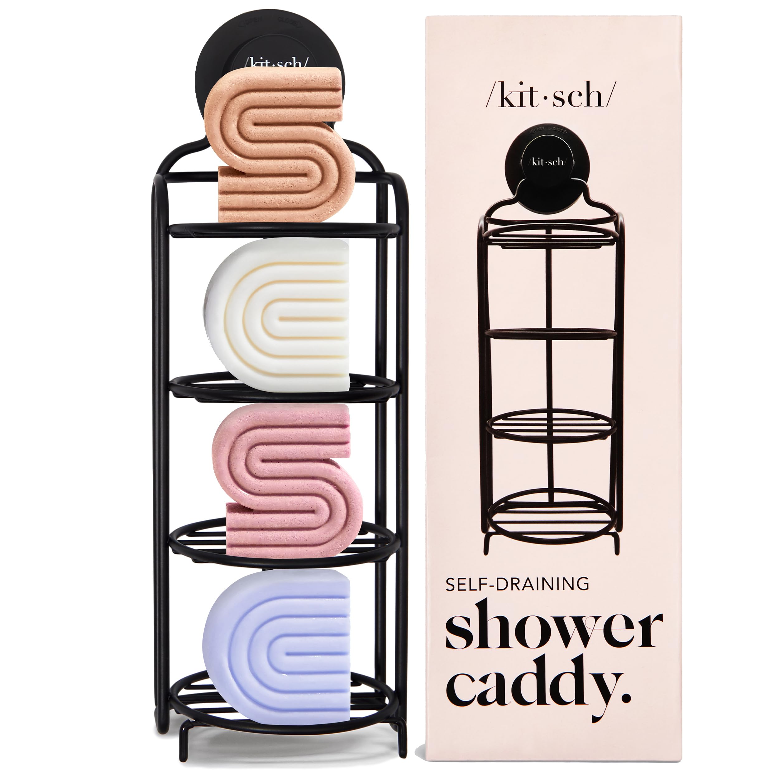 Kitsch Hanging Shower Caddy with Suction Cup – Self-Draining Bar Soap Holder for Shampoo Bars, Conditioner Bars & Soap – Rust Proof, Eco-Friendly, Wall Mount or Free-Standing Shower Organiser