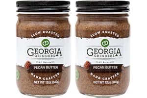 Georgia Grinders Pecan Butter Creamy Gourmet Spread, No Sugar Added, Gluten-Free, Non-GMO, Keto & Paleo Friendly, Vegan, No Palm Oil, 12 Ounce (2 Pack)