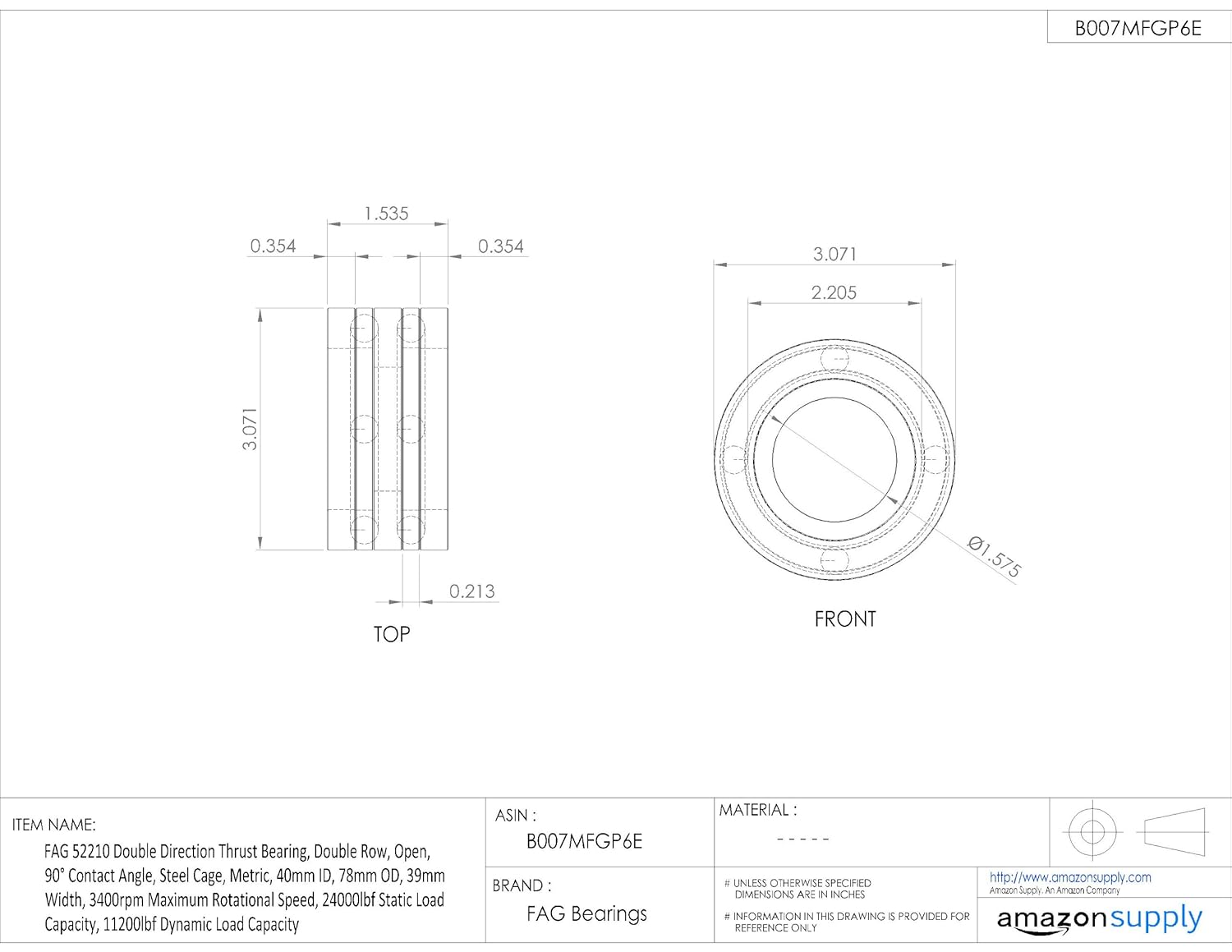 79mm Width Open 36000lbf Dynamic Load Capacity Metric Double Row