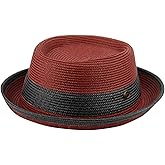 Men's Fancy Summer Straw Pork Pie Derby Fedora Upturn Brim Hat