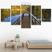 SIGNWIN 5 Panel Canvas Wall Art Modern Art Farmhouse/Country Lake Multicolor Nature Photography Relax/Calm for Home Decorations Ready to Hang - 60