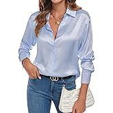 Atnlewhi Women's Long Sleeve Button Down Satin Silk Texture Shirts Casual Business Smooth Blouse Tops