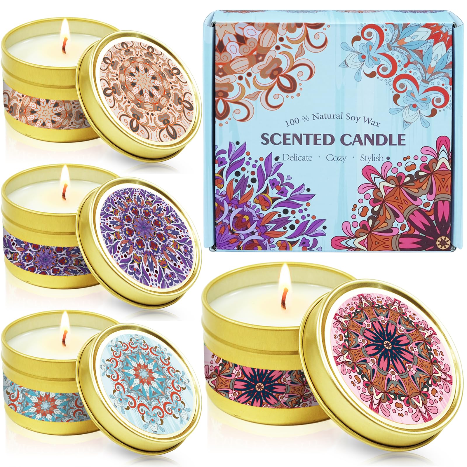 SCENTORINI Candle Gifts for Women, Scented Candles, Soy Wax, Valentine's Day, Linen, Rose, Lavender, Vanilla Fragrance, Candles Gifts for Her, 4 X 75 g