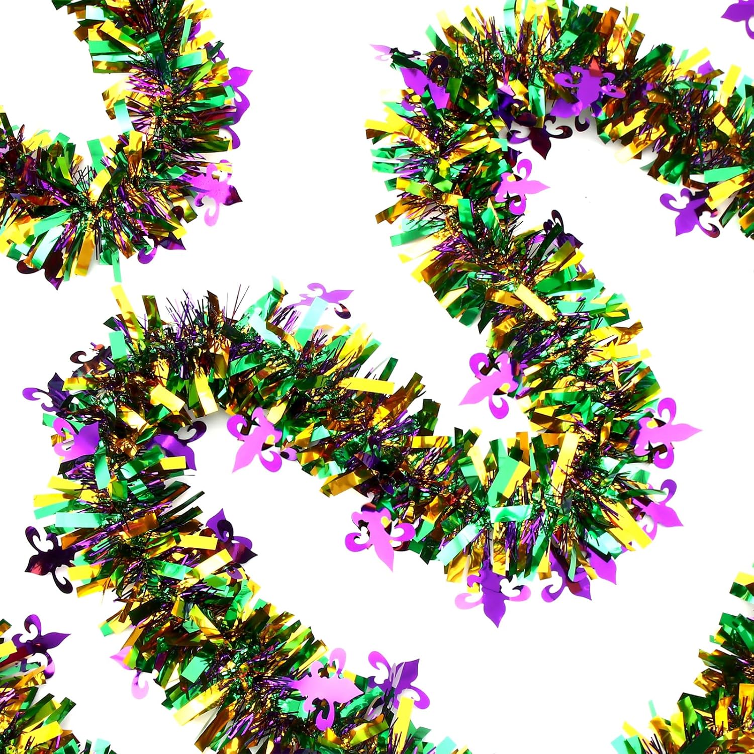 Wreaths, Garlands & Swags - 39.4 Feet 6Pcs Mardi Gras Tinsel Garland Decorations for Carnival Tree Parade Purple Green Gold Shiny Metallic Twist Tinsel Hanging Garland Ornament for Carnival Party Front Door Indoor Outdoor Decor