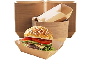DEAYOU 250 Pack Paper Food Boats, 2 LB Kraft Food Tray, Disposable Brown Paperboard Serving Basket for Hot Dog Nacho, Grease 