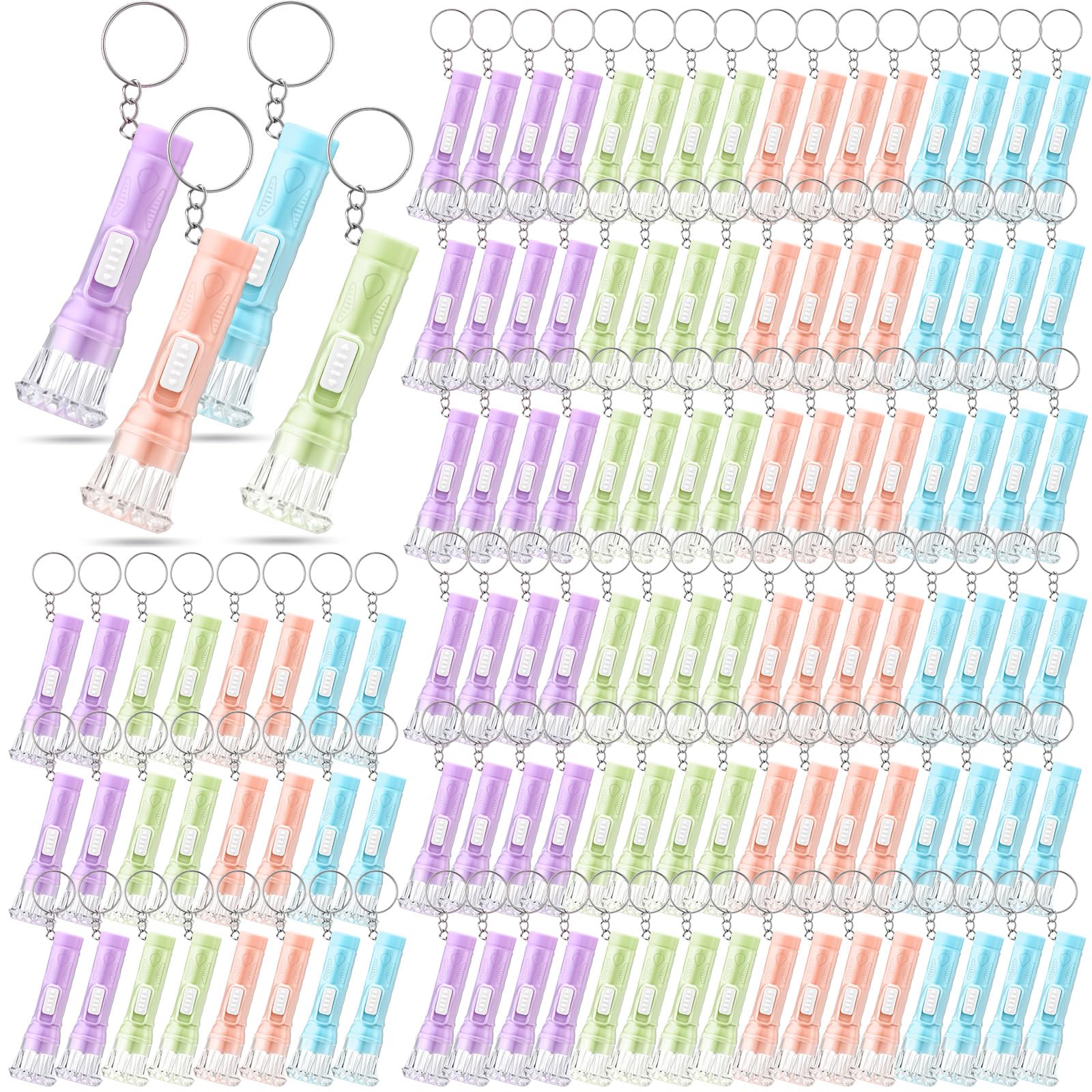 Photo 1 of Jexine 150 Pcs Flashlight Keychain, Assorted Colors Portable LED Flashlight, Handheld Plastic Keychain Flashlights, LED Key Chains for Halloween Hiking Camping Cycling Party Favor (Macaron Color)