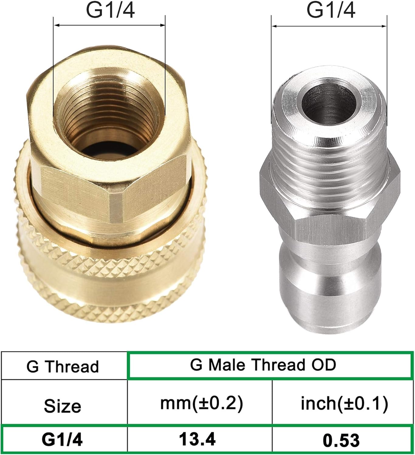 sourcing map Garden Hose Brass Quick Connect Set Fittings G1/4 Male & Female Thread Water Hose Connectors Pressure Washer Adapter - Image 4