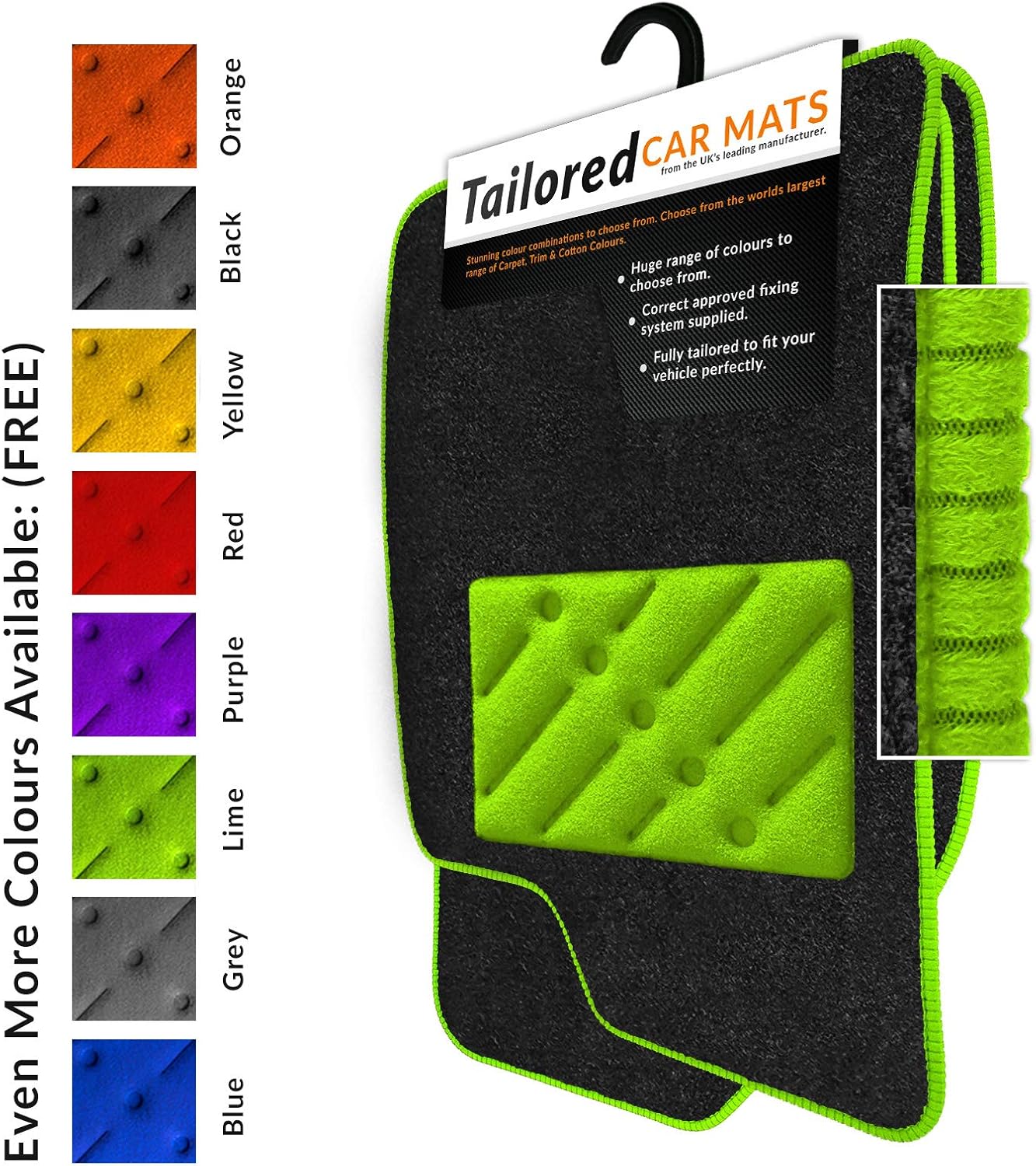 Car Mats to fit Grandland X 2017+ Charcoal Carpet Lime Trim Lime