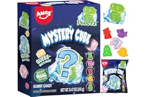 AMOS Peelerz Mystery Cube Peelable Gummy Candy – 3D Peeling Candy – 8.47oz Box with Approximately 10 Pouches – Made with Real Fruit Juice