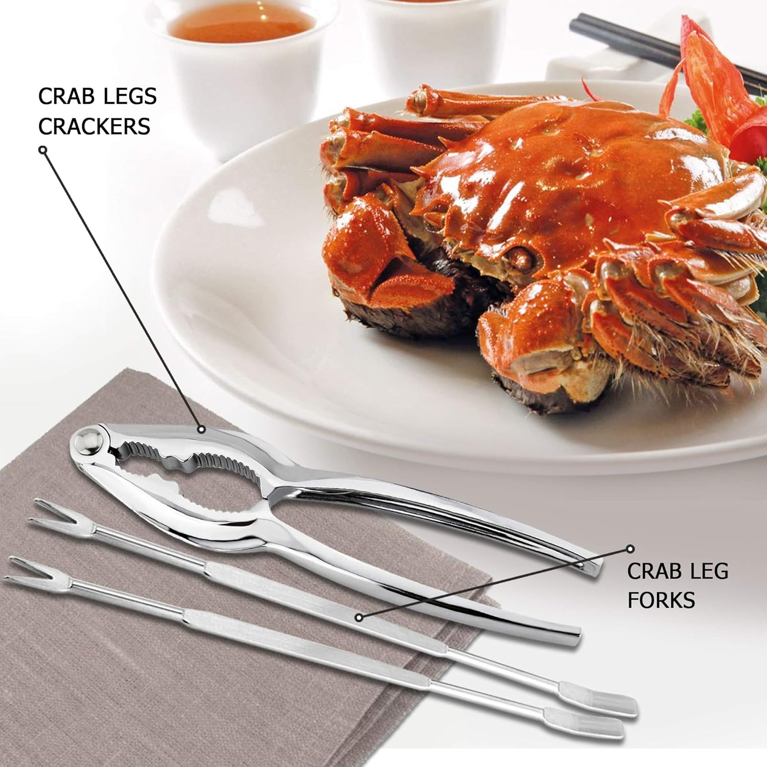 Lobster & Crab Seafood Cracker and Pick Tool Set |10 Pcs Includes 4 Crab Crackers, 2 Handy Canvas Bags & 4 Crab Leg Fork Picks: Kitchen & Dining