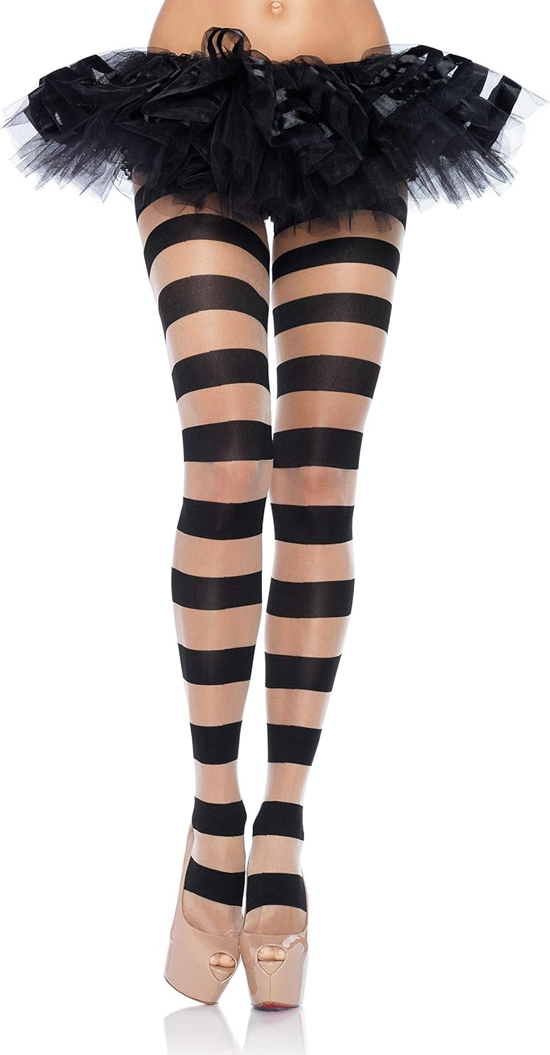 Leg Avenue Women's Sheer Tights with Opaque Vertical Stripes, Black, One Size: Striped Tights: Clothing