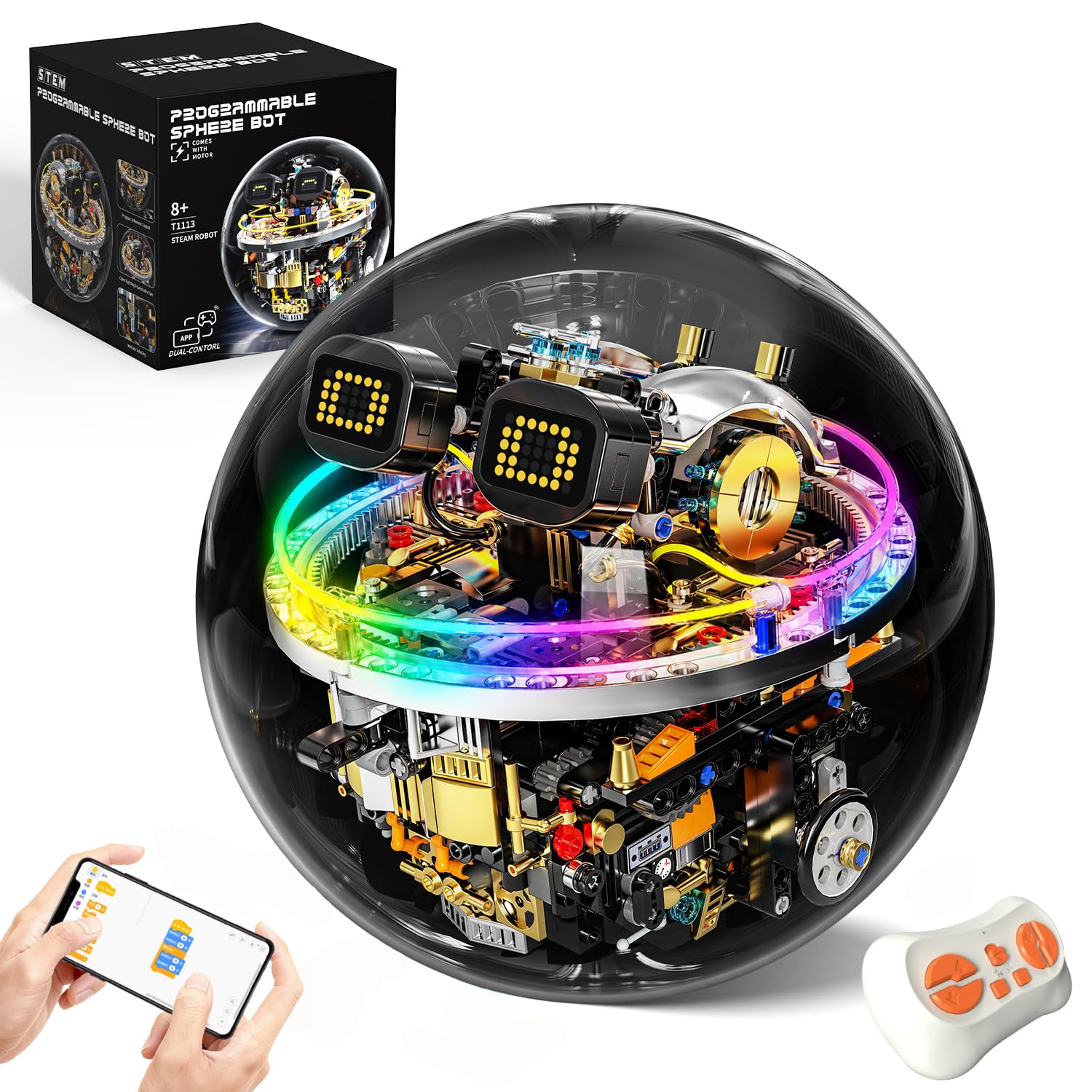 Roboter Kinder Technik, 804 PCS RC Klemmbausteine Roboter Spielzeug, RC Robot mit Cyberpunk-Lichter&LED-Augengesichter, Programmierbare Rollmechanik-Technologie, Spielzeug technic ab 8 10 12 18 Jahre