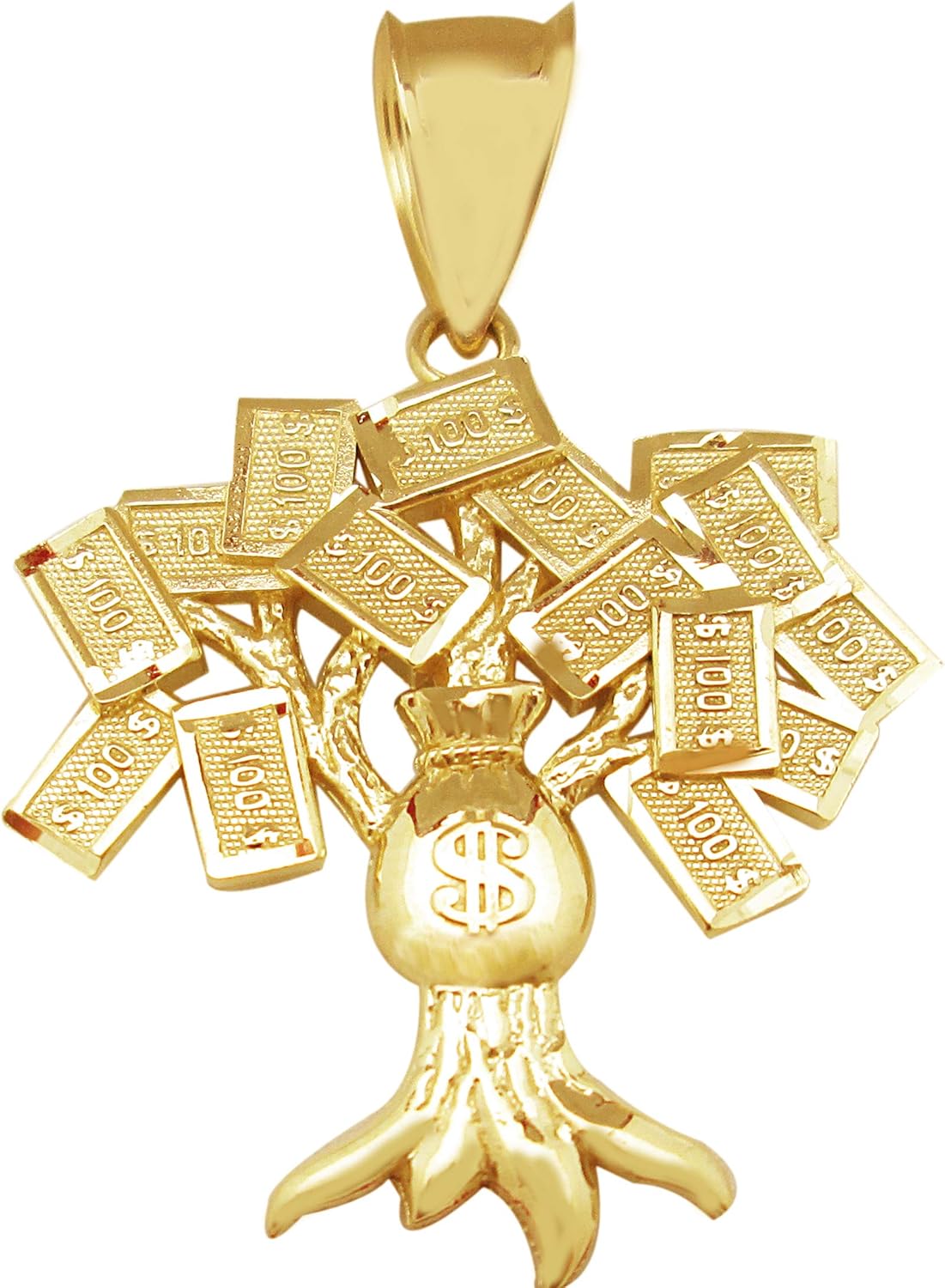 Amazon.com: 10K Yellow Gold Money Tree Pendant Money Bag Treasure