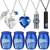 Shimeyao Set of 8 Small Urns for Human Ashes Cremation Urns Keepsake Ash Holders Family Tree Memorial Heart Locket Waterproof for Adults Women Men Loved Ones(Dark Blue)