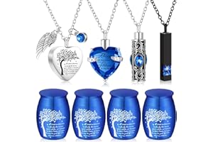 Shimeyao Set of 8 Small Urns for Human Ashes Cremation Urns Keepsake Ash Holders Family Tree Memorial Heart Locket Waterproof for Adults Women Men Loved Ones(Dark Blue)